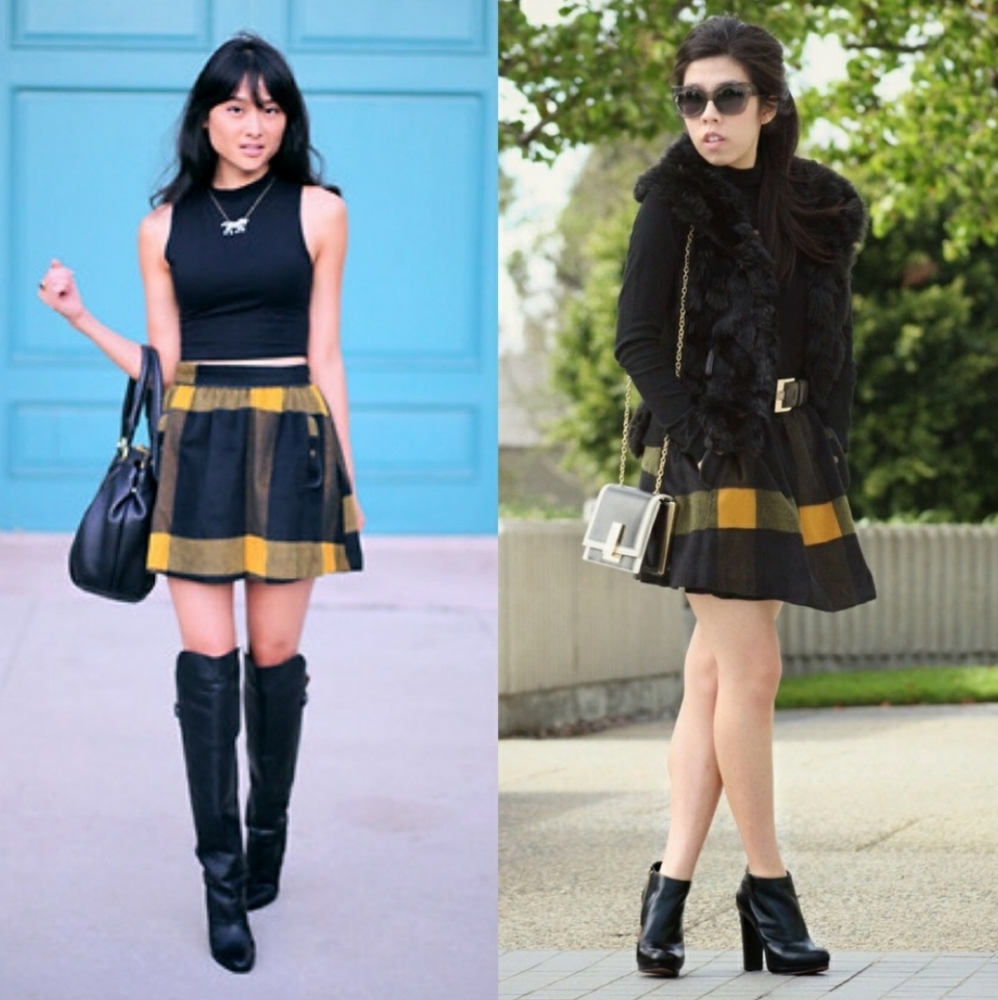 Free People Black Yellow Buffalo Plaid Wool Skirt